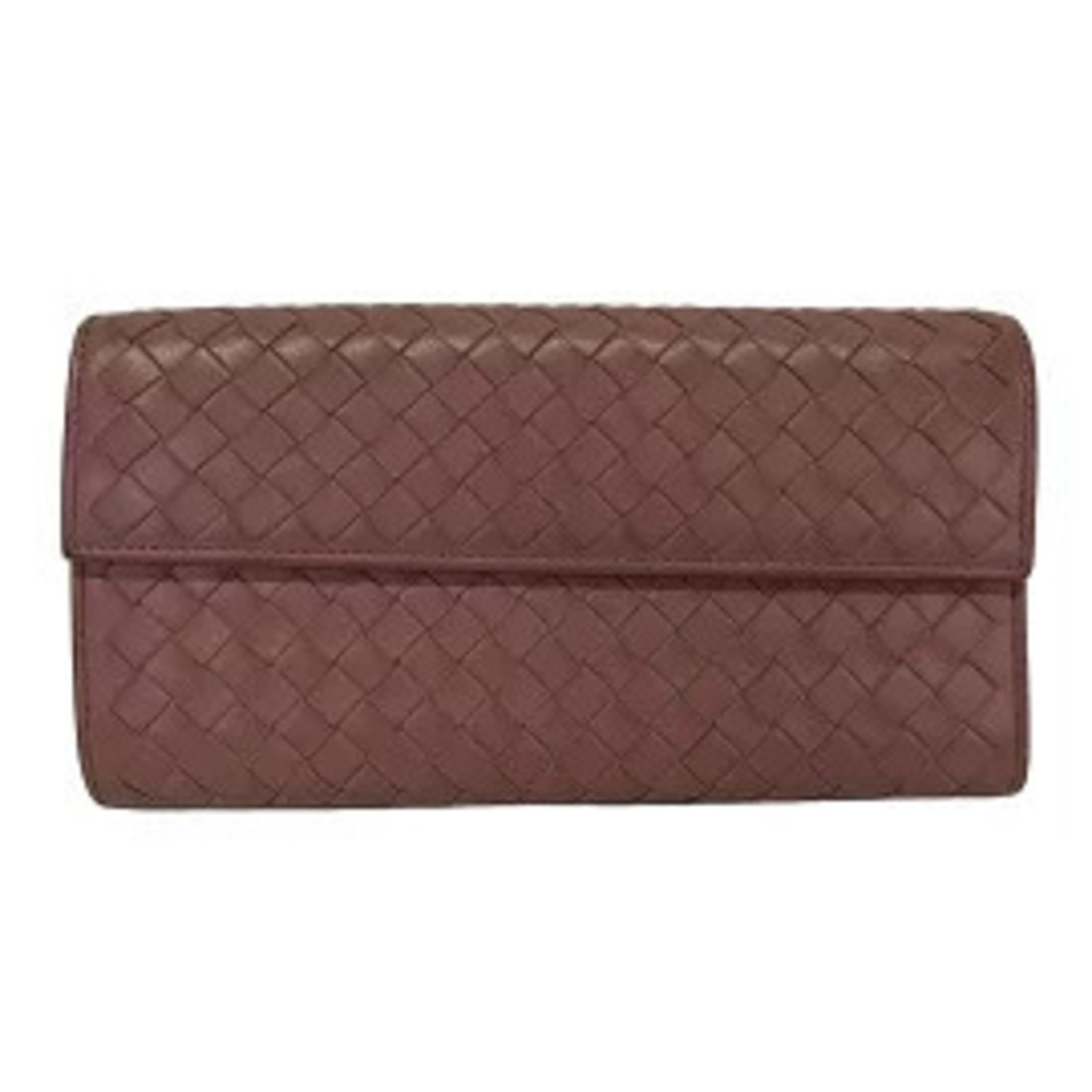 BOTTEGA VENETA Intrecciato Long Wallet Pink Beige Cream Leather